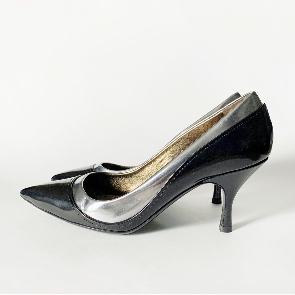 Black and silver Lanvin high heels. Designer shoes size 38.5